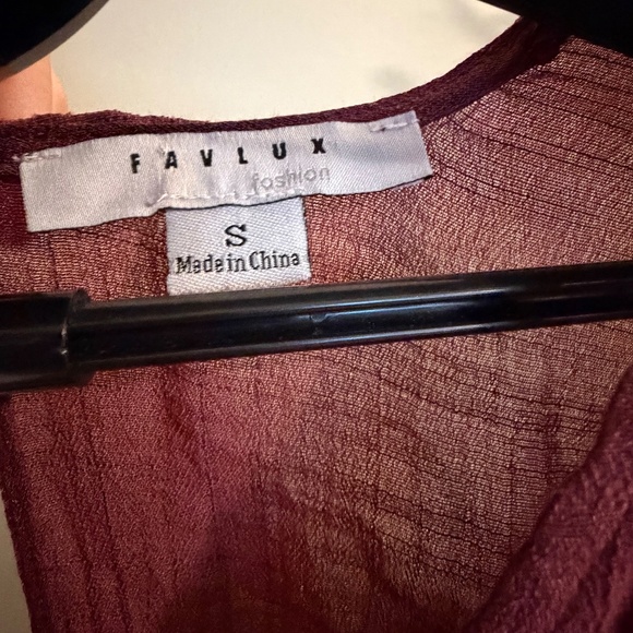 FAVLUX Balloon Sleeve Plunge Peplum Blouse - Picture 4 of 7